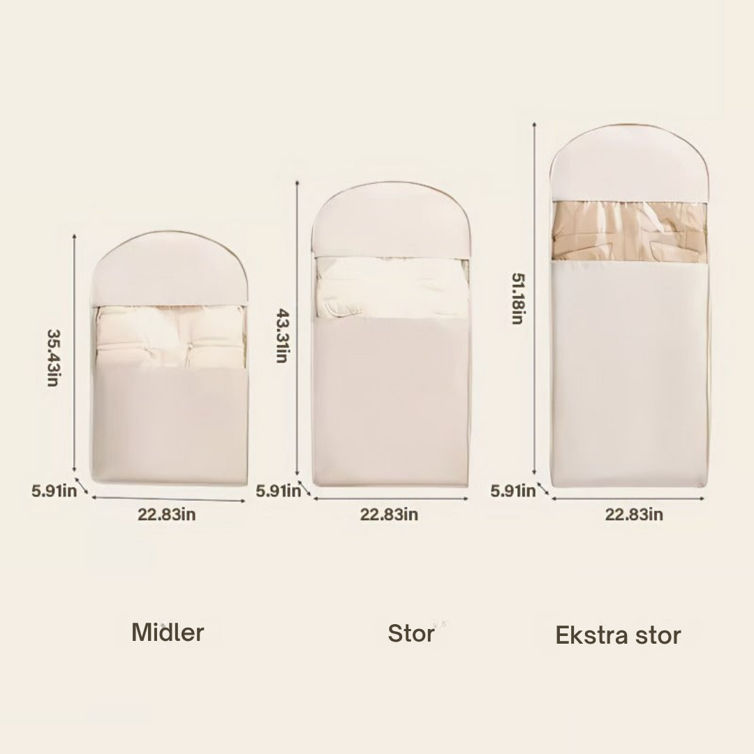 SpaceSaver | Pladsbesparende hængende tøjpose med selvkomprimerende lynlås