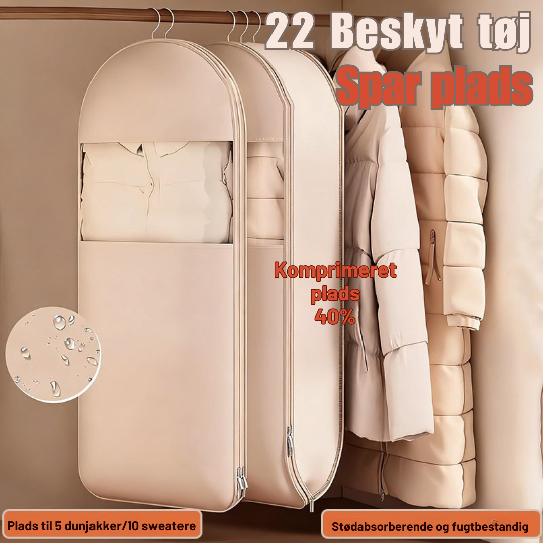 SpaceSaver | Pladsbesparende hængende tøjpose med selvkomprimerende lynlås