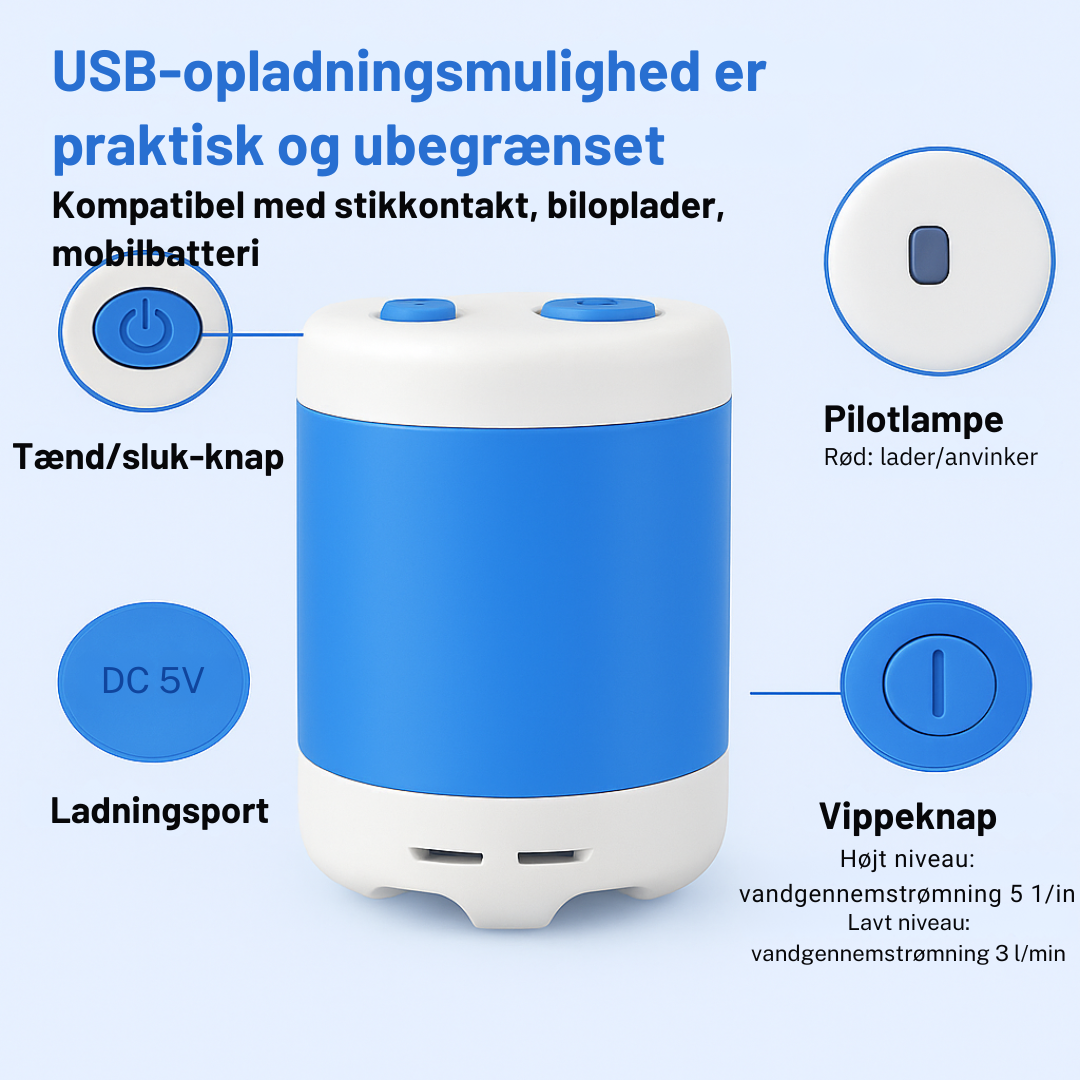 AquaFlow | Bærbar vandpumpe: Sæt med slange og mundstykker