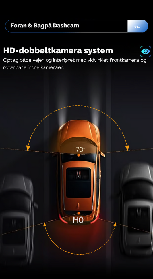 Dobbeltlinse | 1080P Dual-Lens Dashcam med sugekop og natvision