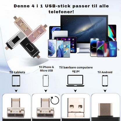 FleksDrev | 4-i-1 -Slut med pladsproblemer med vores alt-i-en USB-stick til alle enheder