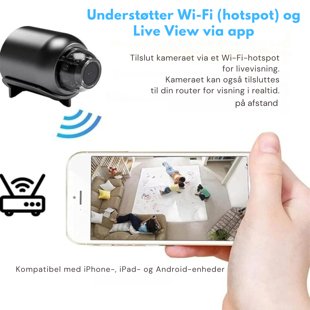MiniKamera | Kompakt Sikkerhed med Nattesyn & Live Notifikationer