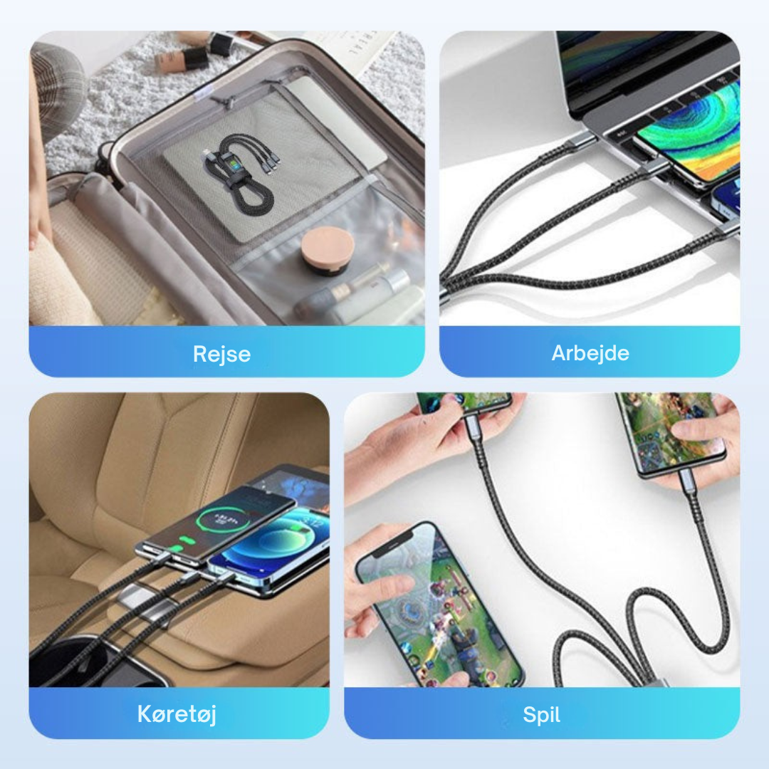 EnergiForbindelse | Det ultimative 3-i-1 flettede USB-hurtigladekabel