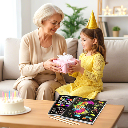 RegnbueKunst | Regnbuens magiske skrabepapir med træpen