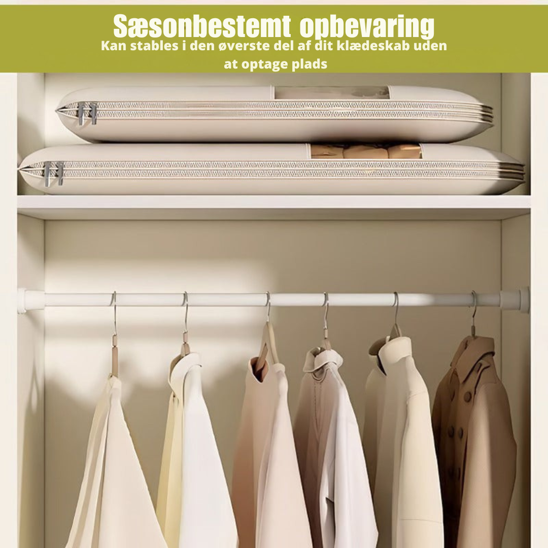 SpaceSaver | Pladsbesparende hængende tøjpose med selvkomprimerende lynlås