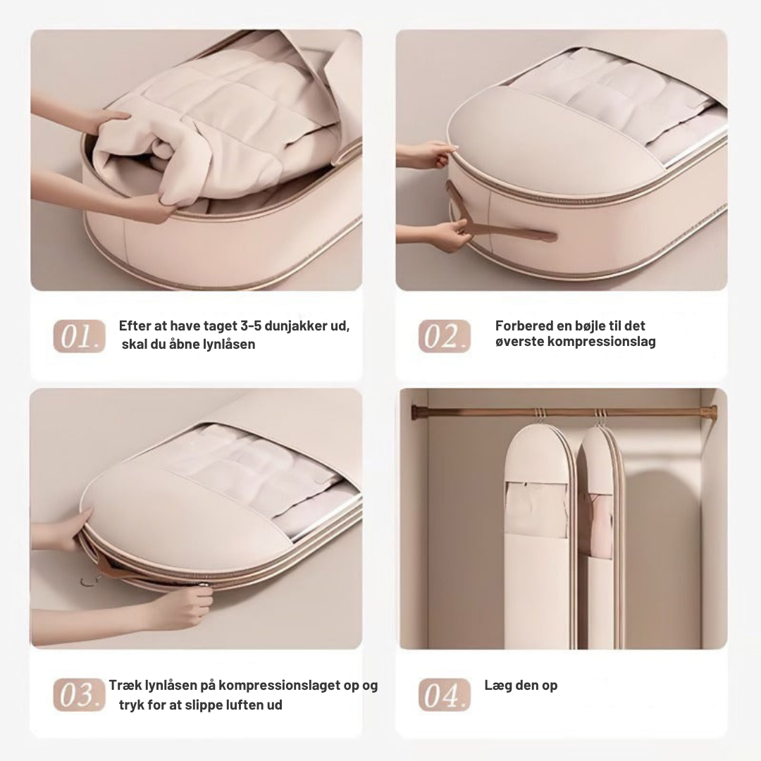 SpaceSaver | Pladsbesparende hængende tøjpose med selvkomprimerende lynlås