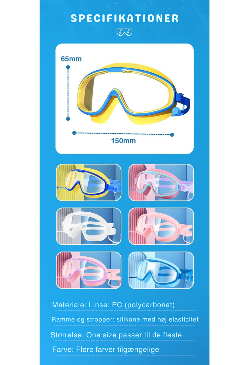 KlartSyn |  HD solbriller til børn med stor ramme, vandtætte og dugfrie