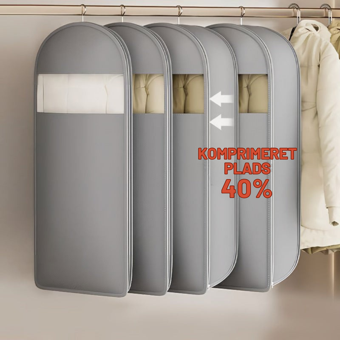 SpaceSaver | Pladsbesparende hængende tøjpose med selvkomprimerende lynlås