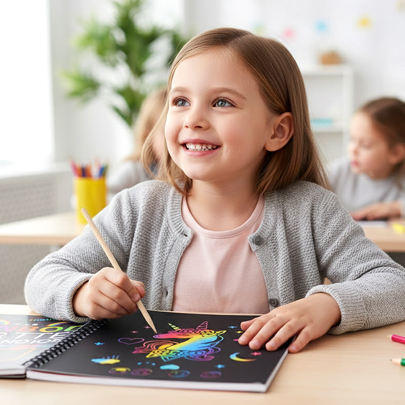 RegnbueKunst | Regnbuens magiske skrabepapir med træpen