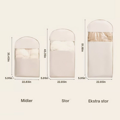 SpaceSaver | Pladsbesparende hængende tøjpose med selvkomprimerende lynlås